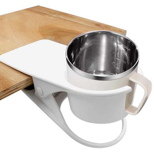 Jiozermi Drinking Cup Holder Clip, Desk Drink Holder with Clip for Water, Soda, Coffee Mug (White) - color: White
