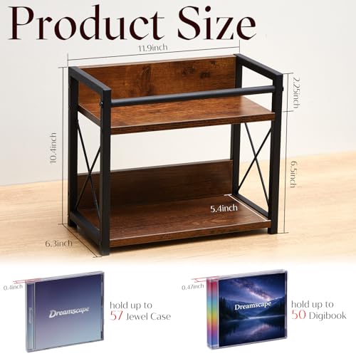 CroBlissful 2-tier CD Holder CD Storage Rack for Display Countertop Media Organizer with Display Top Shelf for Home Office Living Room Kitchen, Music Enthusiasts, Holds up to 57 Standard Cases