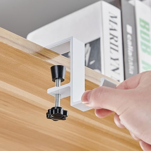 2Pcs Clamp-On Under Desk Headphone Holder Students' Desk Hook Women's Bag Hook with Adjustable Arm Clamp Backpack Handbag and Purse Holder - Suitable for Plate Between 1-5cm / 0.4-1.96” - White - color: White