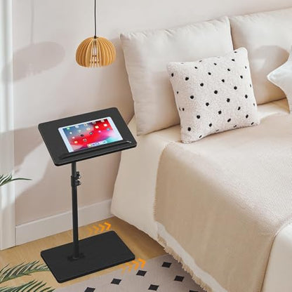 MAHANCRIS TV Tray Table, Height Adjustable TV Trays with 360° Swivel, Space-Saving Side Table for Couch, Multi-Functional Sofa Table with Anti-Slip Bar, Bedside, Black ETBK4501 - color: Black