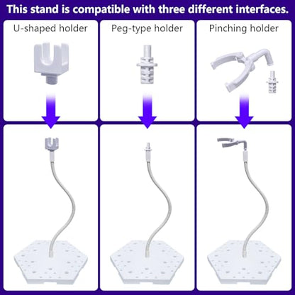 3Pcs Action Figure Stand Hobby Display stand, Model Display Stands with Adjustable Serpentine Arm Compatible with Gundam HG RG BB SD SHF 1/144 Scale Figures Model