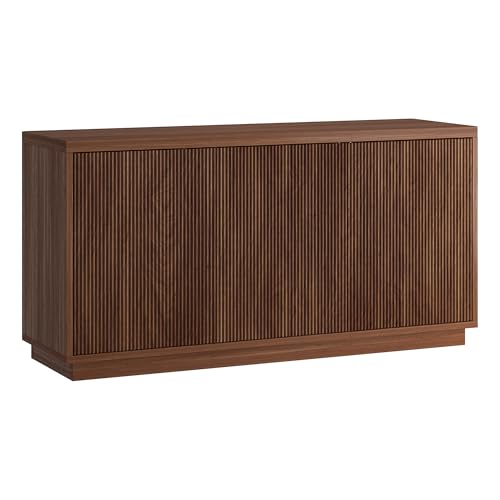 Henn&Hart Fluted TV Stand for TVs up to 55'' with 3 Swing Out Ribbed Doors and Adjustable Shelves for Living Room, Family Room, or Office, Medium Walnut - color: Medium Walnut, size: 48" TV Stand