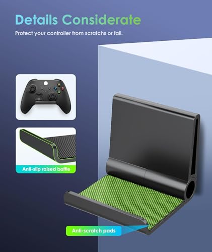 6 Pack Foldable Controller Wall Mount Holder for Xbox PS5 PS4 PS3 Switch Pro Strong Adhesive/Screw Upgraded Controller Stand Hanger with Anti-slip Pad Universal Gaming Remote, Headphone Accessories - color: Black