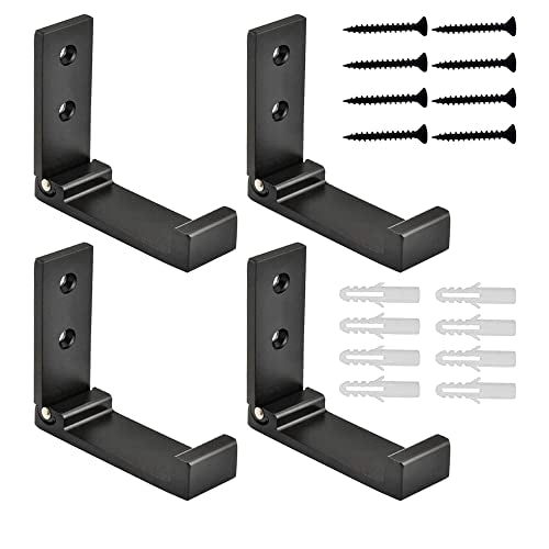Folding Coat Hooks, Foldable Wall Hooks for Hanging Aluminum Alloy Cloth Hanger Coat Hanger Headphones Holder Headset Wall Hanger Hook- Pack of 4 - color: Black
