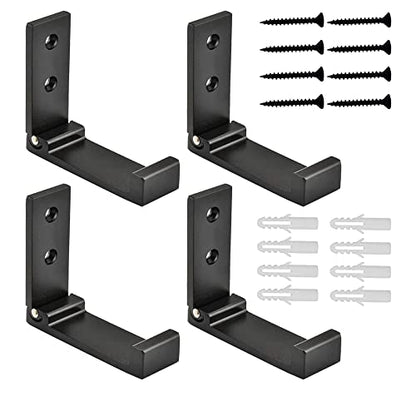 Folding Coat Hooks, Foldable Wall Hooks for Hanging Aluminum Alloy Cloth Hanger Coat Hanger Headphones Holder Headset Wall Hanger Hook- Pack of 4 - color: Black