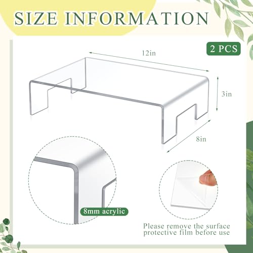 RattanView 2 Pcs 12 x 8 x 3 Inch Large Acrylic Risers Display Stands 5 mm Thick Acrylic Shelf Riser Showcase for Collectibles Jewelry Cupcakes Food Figures Perfume Cabinet (Clear) - color: Clear, size: 12 x 8 x 3 Inch, 5 mm