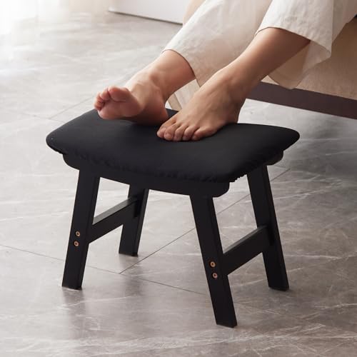 Kitsanery Foot Stool,Ottoman,Bamboo Small Sofa Foot Rest Under Desk,Extra Seating for Living Room, Bedroom and Kitchen (Black Stool Legs - Black Surface) - color: Black Stool Legs - Black Surface