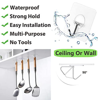 JINSHUNFA Adhesive Wall Hooks 13LB Heavy Duty No Drill Transparent Waterproof Hooks for Bathroom Kitchen Towel Coat 12 Pack - color: Clear, size: Medium 12 Pcs