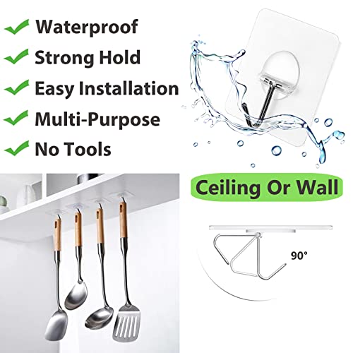 JINSHUNFA Adhesive Wall Hooks 13LB Heavy Duty No Drill Transparent Waterproof Hooks for Bathroom Kitchen Towel Coat 12 Pack - color: Clear, size: Medium 12 Pcs