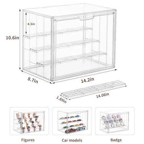 Display Case for Collectibles 4 Layer Updated Adjustable Acrylic Display Case with Magnetic Door Clear Stackable Display Box Hobby Display Cases for Figures, 2 Pack - size: XL 2Pack-4tier