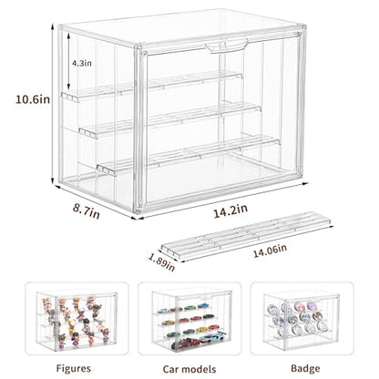 Display Case for Collectibles 4 Layer Updated Adjustable Acrylic Display Case with Magnetic Door Clear Stackable Display Box Hobby Display Cases for Figures, 2 Pack - size: XL 2Pack-4tier