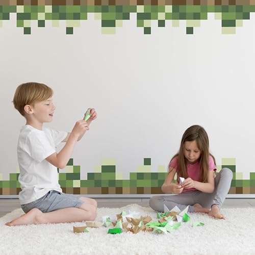 Pixel Block Border Wall Decal for Boys Room - Wall Decor for Gamers Room - Gaming Art for Bedroom - Video Game Themed Wall Stickers for Young Gamers and Cool Gaming Bedrooms