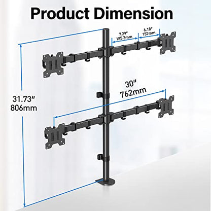 MOUNTUP Quad Monitor Stand, 4 Monitors Desk Mount for 17 to 32 inch Computer Screens, Fully Adjustable Stacked Mount with Tilt Swivel, 4 Heavy Duty Monitor Mount, Holds up to 17.6lbs per Arm - size: Quad