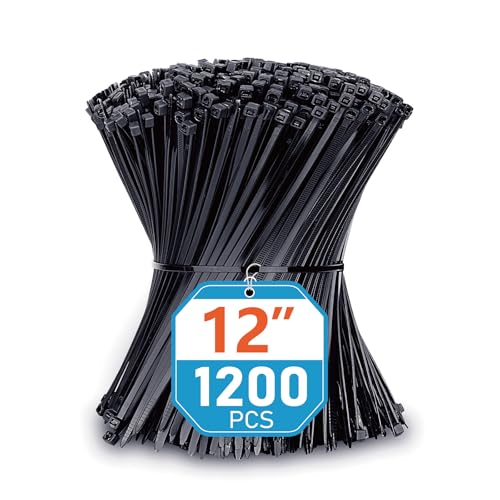 Zip Ties 12 inch (1200 Pack), Black, 50lbs Tensile Strength, UV Resistant Cable Ties for indoor and outdoor by Karoka - size: 12" (1200 Pack)