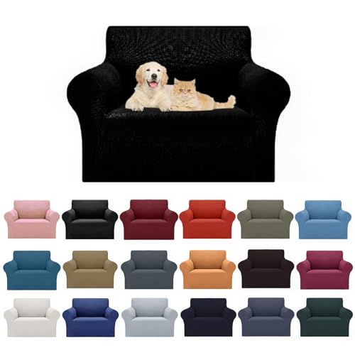 Cupuamon 2026 New Stretch Chair Sofa Slipcovers Couch Cover for 1 Seater Furniture Protector Sofa Covers with Elastic Bottom Jacquard Fabric Small Checks for Pets, Kids - Black - color: Black, size: Chair