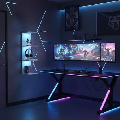 4 Tier RGB Wall Shelf-Gaming Shelf with Remote Control, Lack Shelves with Light for Bedroom | Easy to Install Cosmetic & Display Modern Shelf, White - color: 4r-white
