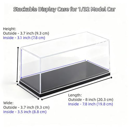 Model Car Display Case, 1:32 Scale Acrylic Display Box for Cars, Stackable Dustproof Storage Boxes for Collectibles, Figures and Memorabilia, 8 x 3.7 x 3.7 inch - size: 8 x 3.7 x 3.7 inch