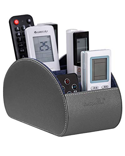 BONNY DODO Remote Control Holders Organizer Box with 5 Compartment PU Leather Multi-functional Office Desk Storage Caddy Store (Grey) - color: Grey