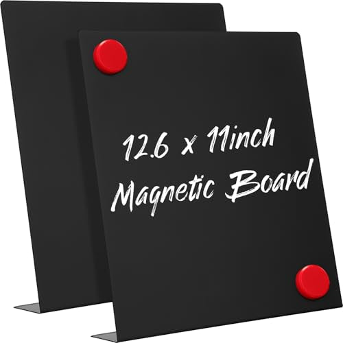 Fainne 2 Pcs Magnetic Board Stand Metal Magnet Bulletin Board Magnet Display with Easel for Tabletop for Back to School Memo Menu Table Office Kitchen Supplies (Black,12.6 x 11 Inches) - color: Black, size: 12.6 x 11 Inches