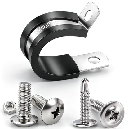 Twidec/50PCS 3/8 Inch Cable Clamp 304 Stainless Steel Rubber Coated Cushion Pipe Clamps,Metal Clamp,With Metal Rubber Clips For Automotive Wire Tube Pipe Clamps N-056-3/8 - size: 3/8 Inch - 50 PCS