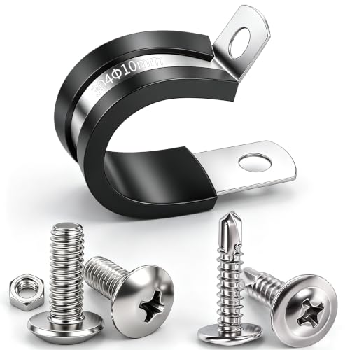 Twidec/50PCS 3/8 Inch Cable Clamp 304 Stainless Steel Rubber Coated Cushion Pipe Clamps,Metal Clamp,With Metal Rubber Clips For Automotive Wire Tube Pipe Clamps N-056-3/8 - size: 3/8 Inch - 50 PCS