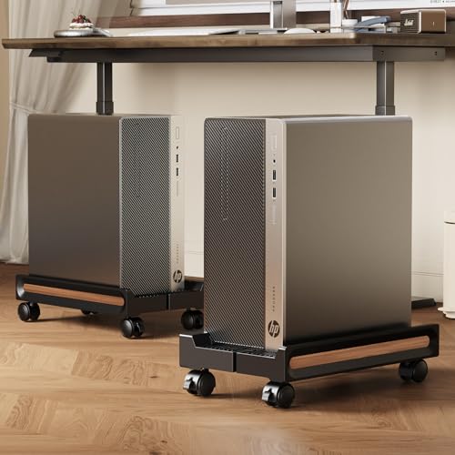 Adjustable Mobile CPU Stand,Ventilated PC stand for floor, Computer Tower Stand with Locking Caster Wheels Fits Most PC,Computer Mobile Cart Holder for Office,Gamers and Students