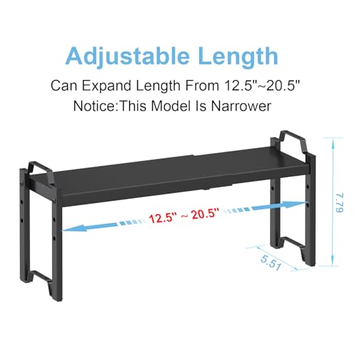 Narrow Expandable Cabinet Shelf Organizer 5.51" Width, Kitchen Counter Storage Shelves Spice Racks, Small Cupboard Countertop Tabletop Shelves Organizers, Expandable Adjustable Stackable, Load 30LBS - color: Black, size: 2 Pack Narrow Model: 12.5"-20.5"L