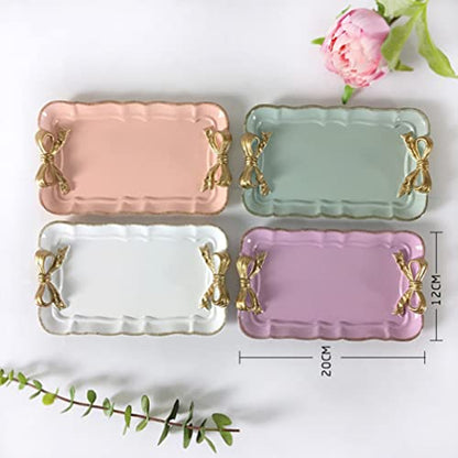 Kichvoe Retro Bowknot Jewelry Tray 7.87X4.72 Inch Resin Decorative Dessert Plate for Rings Earrings Keys Home Vanity Organizer