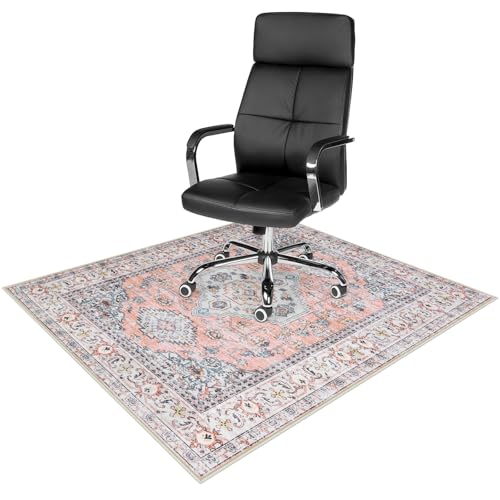 Anidaroel 48"x60" Office Chair Mat for Hardwood Floor, Floor Mat for Office Chair, Boho Under Desk Rug, Office Rugs for Rolling Chairs, Anti-Slip Desk Chair Mat for Hardwood, Terracotta - color: Terracotta, size: 48"x60"