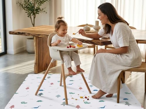 51” Baby Splat Mat for Under High Chair/Arts/Crafts, WOMUMON Washable Waterproof Anti-Slip Floor Splash Mat, Portable Wipeable Spill Mat and Table Cloth - color: Wonderful Dino