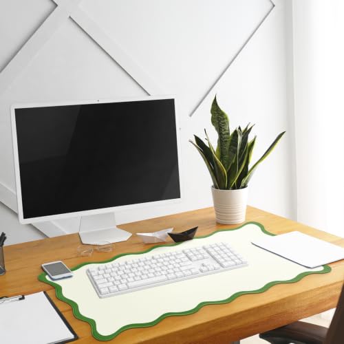 Hahafelt Scalloped Desk Mat Large Desk Pad Cute Coquette Table Mat Back to School Preppy Table Make up Pad Nonslip Graduation Gift with Stitching Waterproof Gaming(Green,23.6 x 13.8 Inches) - color: Green, size: 23.6 x 13.8 Inches