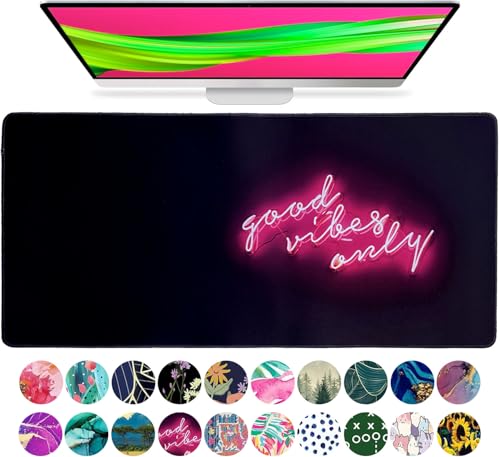 French KOKO Large Mouse Pad Desk Mat Protector Keyboard Pad Desktop Office School Decor Big Extended Quote Computer Accessories Mousepad Good Vibes Only Inspiration Work - color: Good Vibes Only, size: 16.5" x 36"