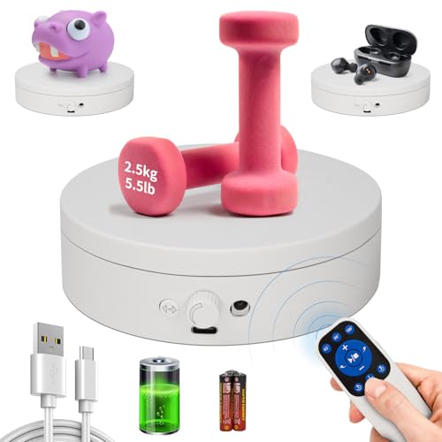 Motorized Rotating Display Stand with Remote, 4.53in 360 Electric Turntable for Display,Photography,3D Scanner Models, Motorized Lazy Susan and Photography Turntable Control Angle/Speed,Step/Swing/Continuous Rotation - size: 4.53inch/White/11Lbs Load