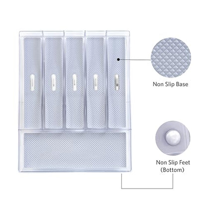 Glad Silverware & Utensil Drawer Organizer - Divided Clear Plastic Storage Tray with 6 Compartments for Kitchen Flatware and Cutlery - BPA Free, Food Safe, Non Slip, 12x15 inches - size: 6-Compartment