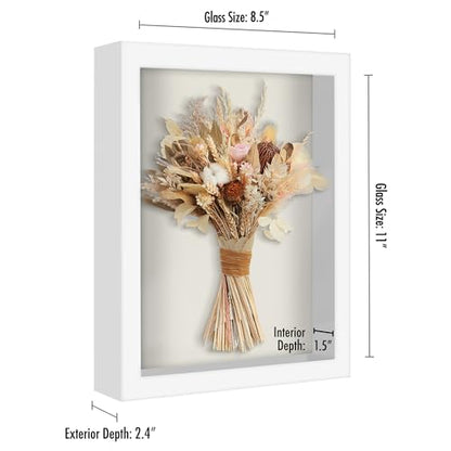 Americanflat 8.5x11 Shadow Box Frame with Shatter-Resistant Glass - Silhouette Collection - Large Shadow Box Display Case for Tabletop and Wall Display - White with Soft Felt Back - color: White, size: 8.5x11