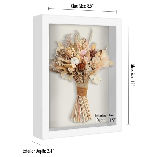 Americanflat 8.5x11 Shadow Box Frame with Shatter-Resistant Glass - Silhouette Collection - Large Shadow Box Display Case for Tabletop and Wall Display - White with Soft Felt Back - color: White, size: 8.5x11
