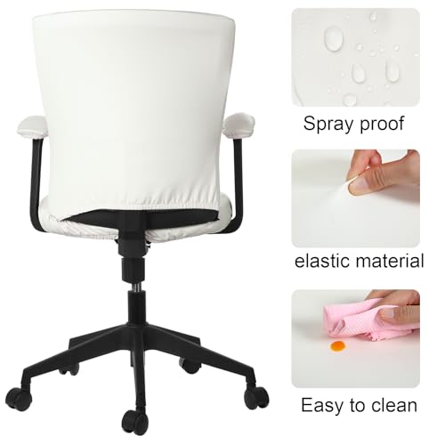 Tallew 4 Pcs Office Chair Covers PU Leather Office Desk Accessories Universal Computer Chairs Cover Stretchable Protective Chair Seat Covers Desk Armrest Cover Slipcovers Rotating Backrest(Beige) - color: Beige