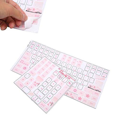 Computer Keyboard Skin - Desktop Mechanical Keyboard Stickers for 84-108 Keys - Beautiful White Cherry Blossoms Keycap Button Skin