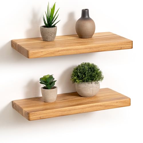 Fun Memories Rustic Solid Elm Wood Floating Shelves, 16" W x 8" D Floating Shelf Wall Mounted, 8 Inch Deep Wall Shelves, Wooden Bathroom Shelf for Home, Deep Bookshelf for Living Room, Set of 2 - color: Usa-sourced Elm Wood, size: 16"W x 8"D