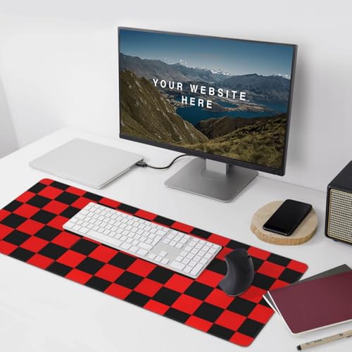 Black Red Checkered Mouse Pad Large Desk Mat for Keyboard and Mouse Non-Slip Gaming Mousepad Office Desk Accessories for Computer 35.4x15.7Inch - color: Black Red Checkered