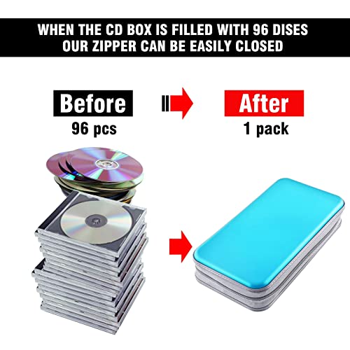 DVD Case, Bivisen CD Case Holder Wallet Binder 96 Capacity CD/DVD Cases Storage Holder Binder Organizer Wallet Book for Car Home Travel (Sky Blue) - color: Sky Blue
