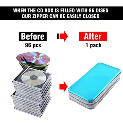 DVD Case, Bivisen CD Case Holder Wallet Binder 96 Capacity CD/DVD Cases Storage Holder Binder Organizer Wallet Book for Car Home Travel (Sky Blue) - color: Sky Blue