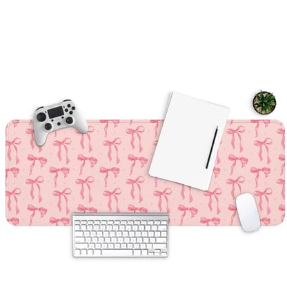 MAY FLOWER Gaming Mouse pad, Large Laptop Mousepad, Full Keyboard Mat, Long Computer Mouse Mat for Home and Office, Anti-Slip Rubber Base, 31.5 x 11.8 Inches (Pink Bow) - color: Pink Bow