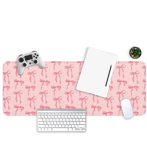 MAY FLOWER Gaming Mouse pad, Large Laptop Mousepad, Full Keyboard Mat, Long Computer Mouse Mat for Home and Office, Anti-Slip Rubber Base, 31.5 x 11.8 Inches (Pink Bow) - color: Pink Bow