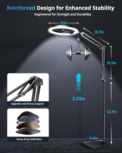 UBeesize 12" Ring Light Tripod for iPhone, 75" Tall Overhead Phone Mount for Video Recording, Live Streaming, TikTok, YouTube, Photography, Selfie Light with Stand and Camera Mount - size: 12in-Stand