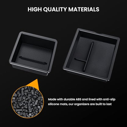 BANKKY Center Console Organizer for Tesla Model 3 Highland 2024-2026 & Model Y Juniper 2025-2026, 2PCS Armrest Storage Tray with Anti-Slip Liner, ABS Black Tesla Accessories - size: 2PCS (24-26) Model3 Black