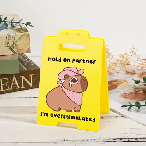 Cute Capybara Desk Sign for Office - Funny "I'm Overstimulated" Meme Decor, Novelty Gag Gift for Coworkers, ADHD Anxiety, Social Battery Warning Sign - style: Cute Capybara
