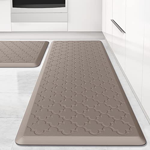 Kitchen Mat [2 PCS] Cushioned Anti-Fatigue Floor Mat Water Resistant Non-Skid Ergonomic Comfort Foam Rugs Standing Mat for Kitchen Floor Office Sink Laundry(Khaki) - color: Khaki, size: 17.3"x29"+17.3"x47"