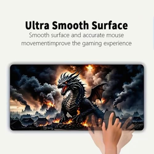 Gaming Mouse Pad Mythic Dragon - 31.5x11.8 Inch Large Desk Mat for Work & Gaming, Non-Slip Rubber Base, Durable Stitched Edges, Vivid Fantasy Art