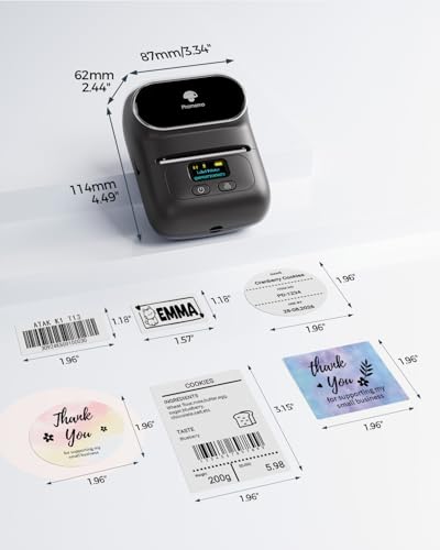 Phomemo M110 Label Makers - Barcode Label Printer Bluetooth Label Maker Portable Thermal Printer for Small Business, Address, Barcode, Logo, Clothing, Mailing, Sticker Printers for Phone & PC, Black - color: Black